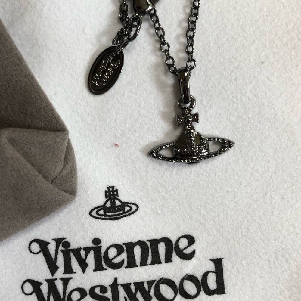 Vivienne Westwood gunmetal black mini orb necklace